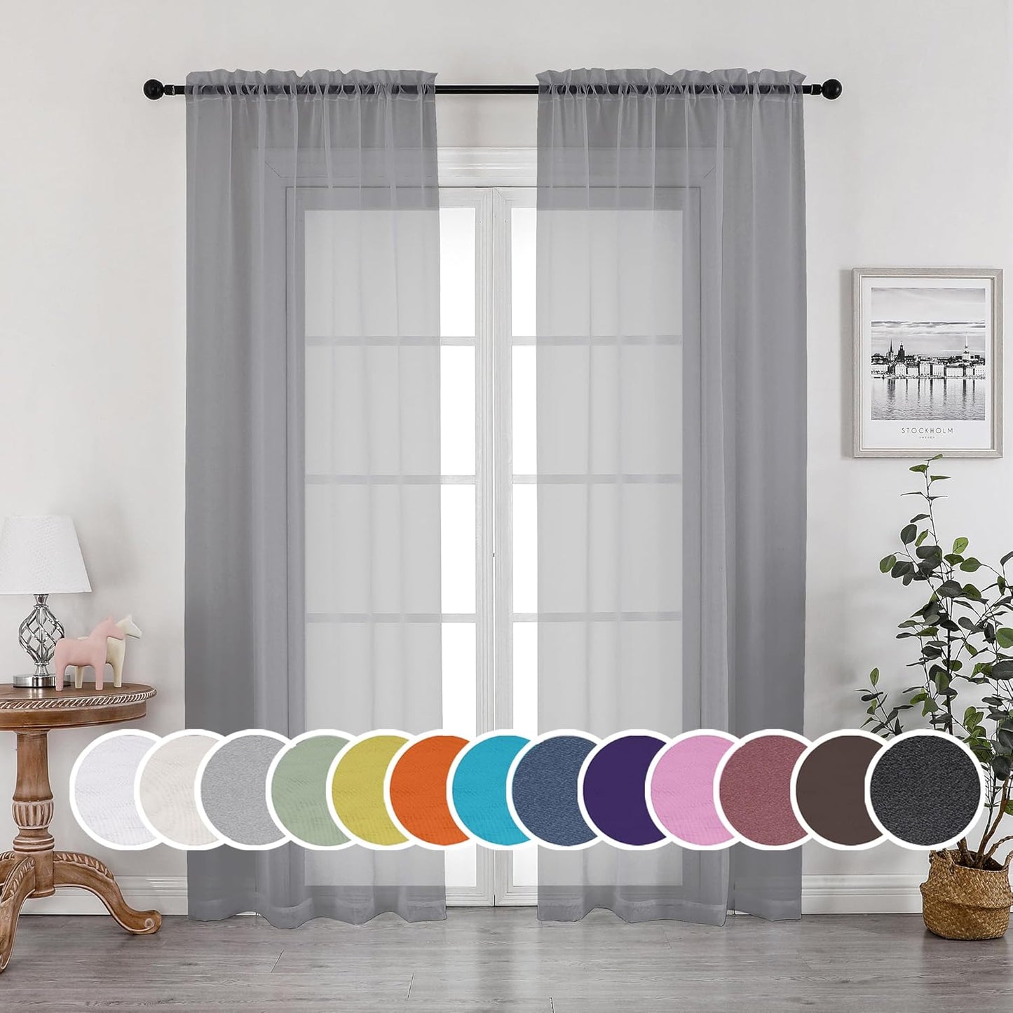 OWENIE Sheer Curtains 84 inches Long 2 Panels Set for Living Room/Bedroom, Rod Pocket Voile Sheer Panel Drapes, White, 2pcs, Each 42" W x 84" L - Colors A
