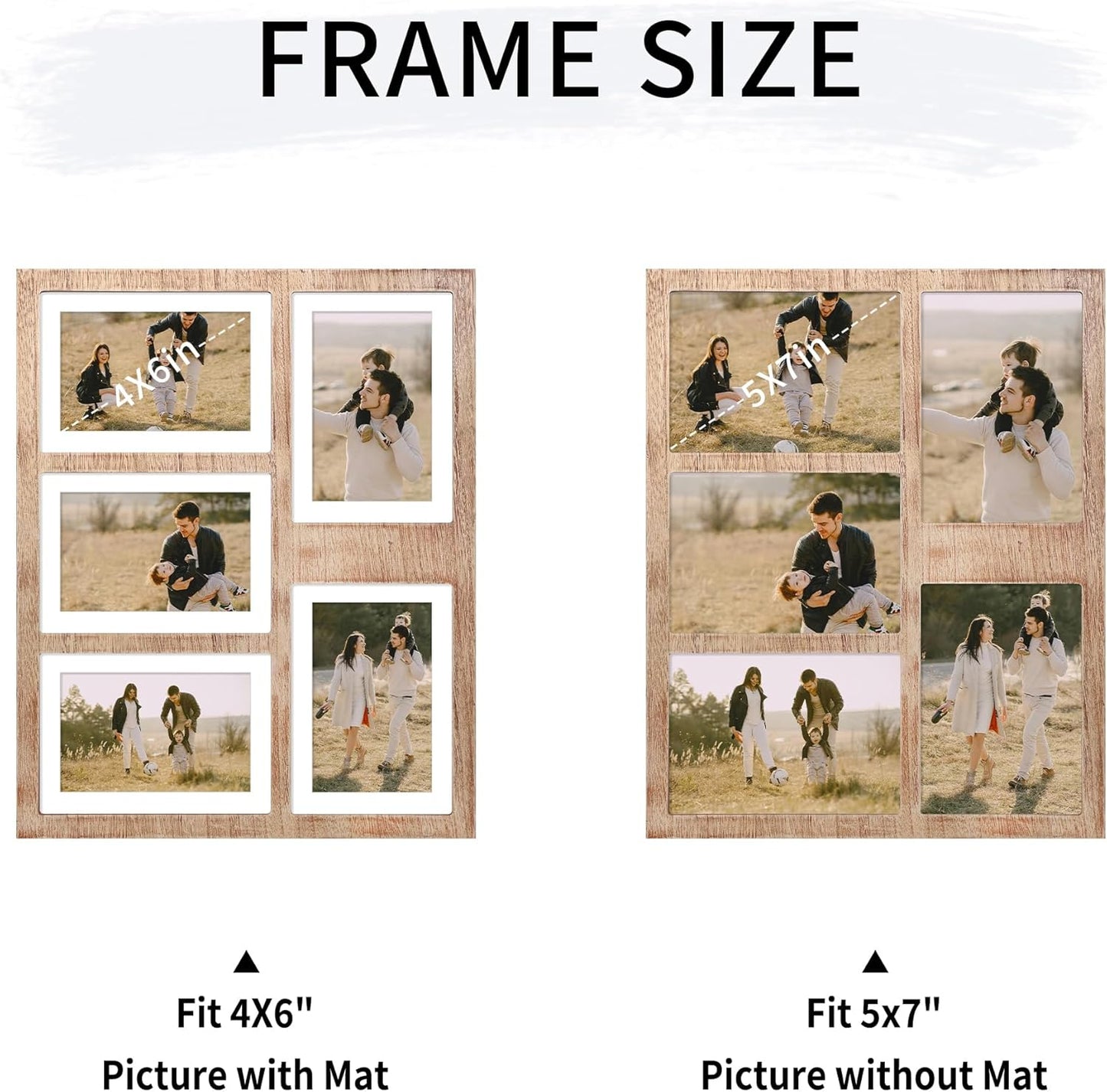 YESKAY 4x6 Picture Frame Collage for Wall Decor, Multiple Photo Collage Frames with Tempered Glass, 7-Opening for 4 x 6 Picture Frames, Rustic Brown, 1 Pack