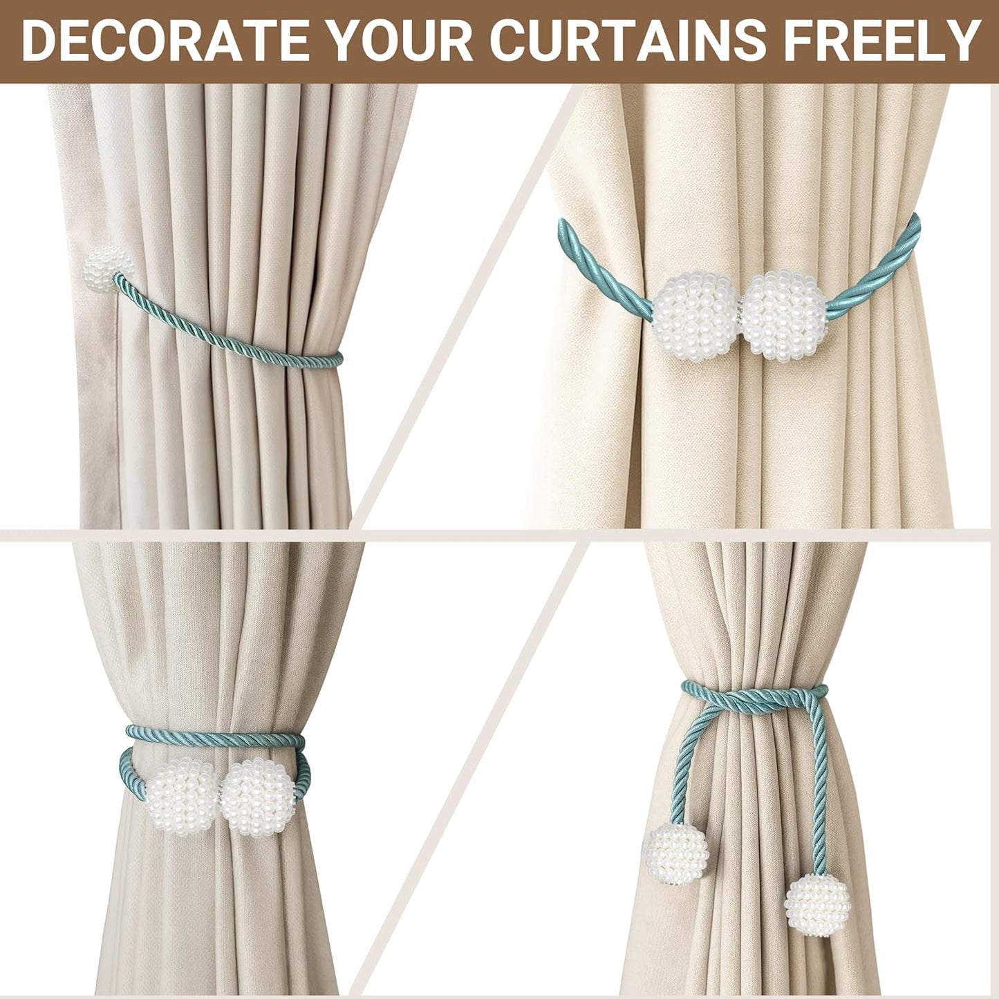 Hion Magnetic Curtain Tiebacks Black 2pcs, Curtain Tiebacks Buckles Holdbacks Holders Hooks Clip for Home Outdoor Bedroom Office Decorative Curtain