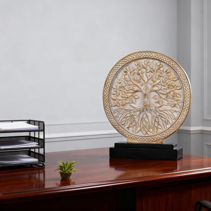 DOVDOV Abstract Circular Tree of Life Decorative Sculpture, Black and Gold Home Decor, Modern Art Home Accent Suitable for Office Shelves, Coffee Tables, and Above Cabinet Decorative Statue.