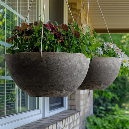 LA JOLIE MUSE Large Hanging Planters - 13 Inch Flower Pots Outdoor Indoor, Hanging Garden Planters Set of 2, New Iron Color