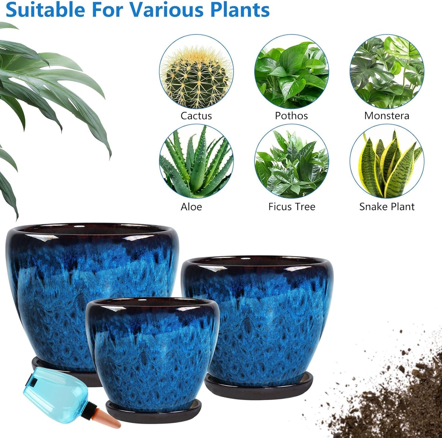 Ceramic Plant Pots with Saucer, 6 inch Glaze Planters for Indoor Plants with Drainage Holes, Decorative Small Flower Pots Outdoor, Modern Succulent Pots for Home Room Decor