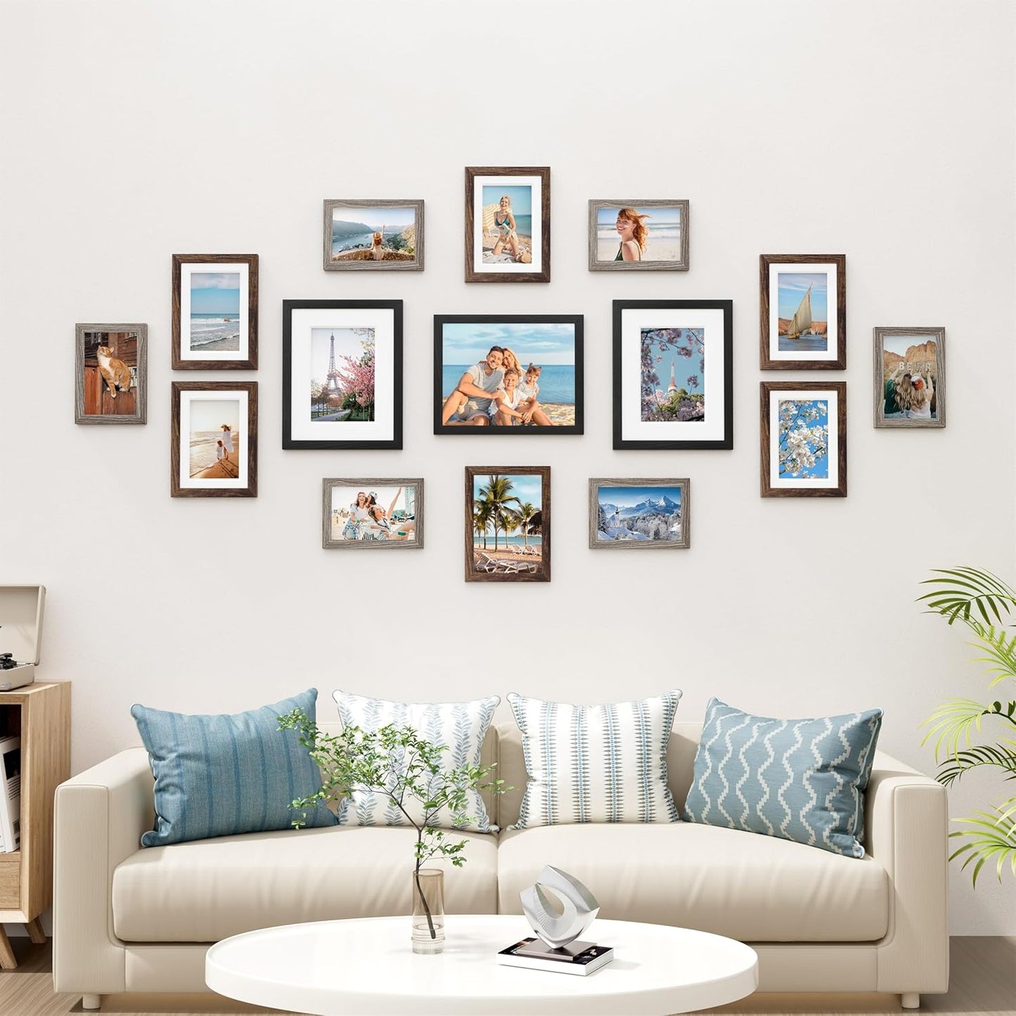 Vittanly 15 Pack Picture Frames Collage Wall Decor for Mounting or Tabletop Display, Gallery Frame Set for Family, Multi Sizes Including 3pcs 8x10, 6pcs 5x7, 6pcs 4x6, Black