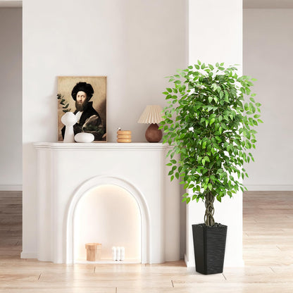 Artificial Ficus Tree 6FT Faux Plants Indoor Tall Fake Plants with White Planter, Green Lifelike Lush Fake Ficus Tree for Home Living Room Bedroom Outdoor Balcony House Office Decor