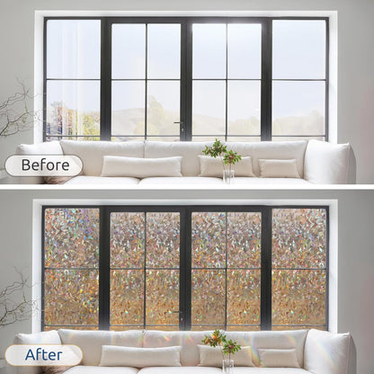 rabbitgoo Window Privacy Film Rainbow Film Decorative Window Sticker, 3D Static Stained Glass Cling Tint for Home Heat Control Non-Adhesive, 17.5 x 78.7 inches