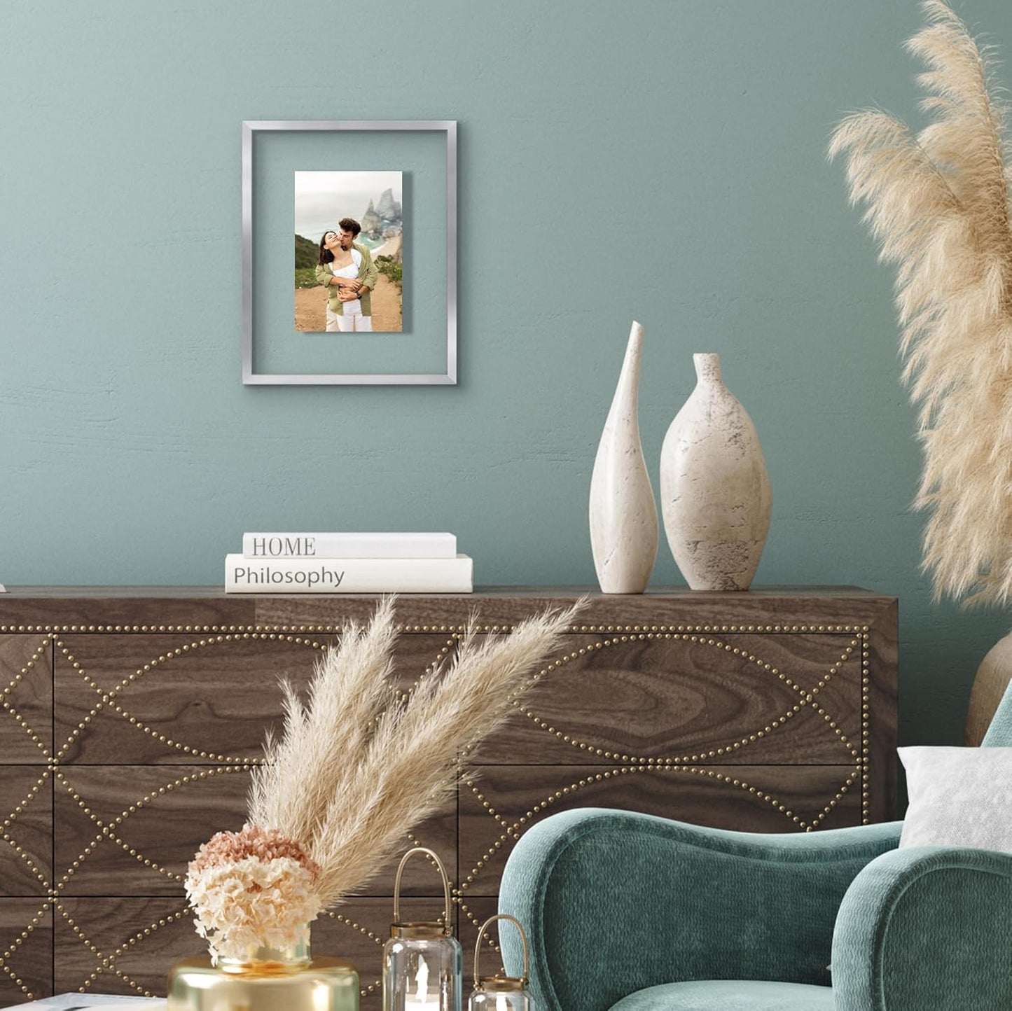Americanflat Aluminum 11x14 Floating Picture Frame with Shatter-Resistant Glass - Use as 8x10 Picture Frame or Display 11x14 Photo - Signature Float Collection - Photo Frames for Wall Display - Black
