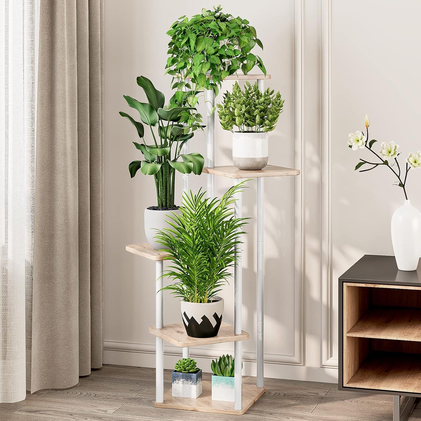 AZERPIAN Plant Stand 5 Tier Indoor Metal Flower Shelf for Multiple Plants Corner Tall Flower Holders for Patio Garden Living Room Balcony Bedroom, Black (5 Tier-Black)