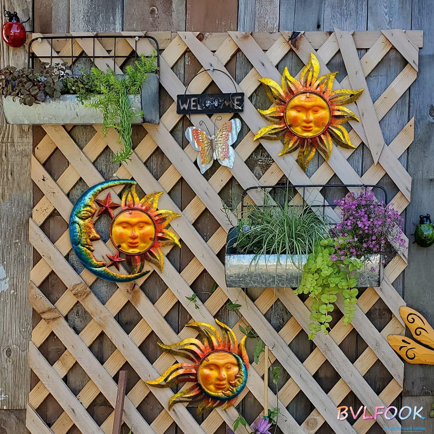 Large Sun Wall Art Decor 45 inch Metal Wall Art, Retro Hanging Decor, Valentine Wall Decorations for Patio,Yard,Garden,Fence,Living Room