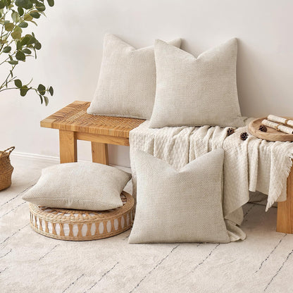 MIULEE Pack of 4 Couch Throw Pillow Covers 18x18 Inch Neutral Soft Decorative Chenille Pillow Covers Farmhouse Boho Cushion Covers for Mid Century Modern Spring Home Decor Sofa Bedroom Living Room