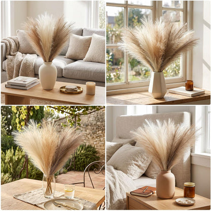 30pcs Pampas Grass Decor,21" Artificial Pompous Grass Bulk,Small Vase Filler Pompas Grass for Home Wedding Living Room Wall Party Decoration (Beige,Light Brown, 21 Inch 30 Pcs)