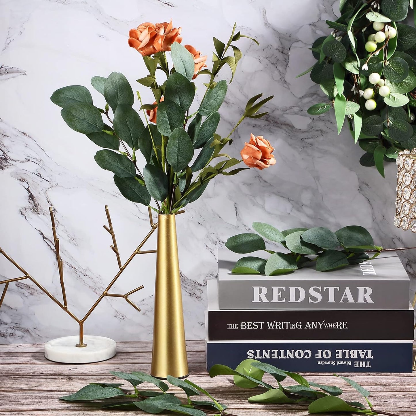 WILLBOND 30 Pieces Eucalyptus Stems Artificial Leaf Stem Faux Long Eucalyptus Artificial Greenery Leaves for Wedding, Office, Holiday, Home, Garden, Greens Decor
