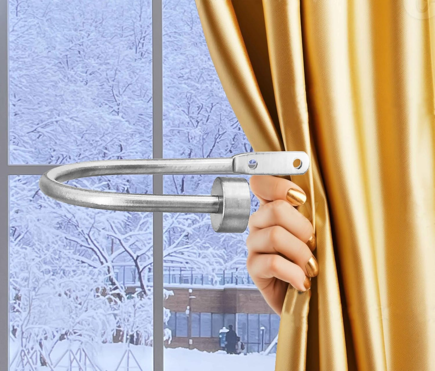 Quality Curtain Holdbacks, Solid Steel Curtain Holdback with Disk Finial,Electroplate Finishes, Set of 2 Window Curtain Tieback Hooks, Warm Gold
