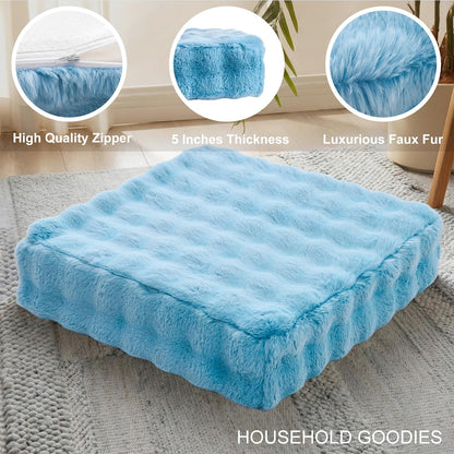 JKMAX 2 Pcs High Density Foam Floor Pillow - Upgraded Large Pillows Seating for Adults - Outdoor Floor Cushion with Soft Tufted Cover - Yoga Pillows for Sitting On Floor - 22 Inch Light Gray