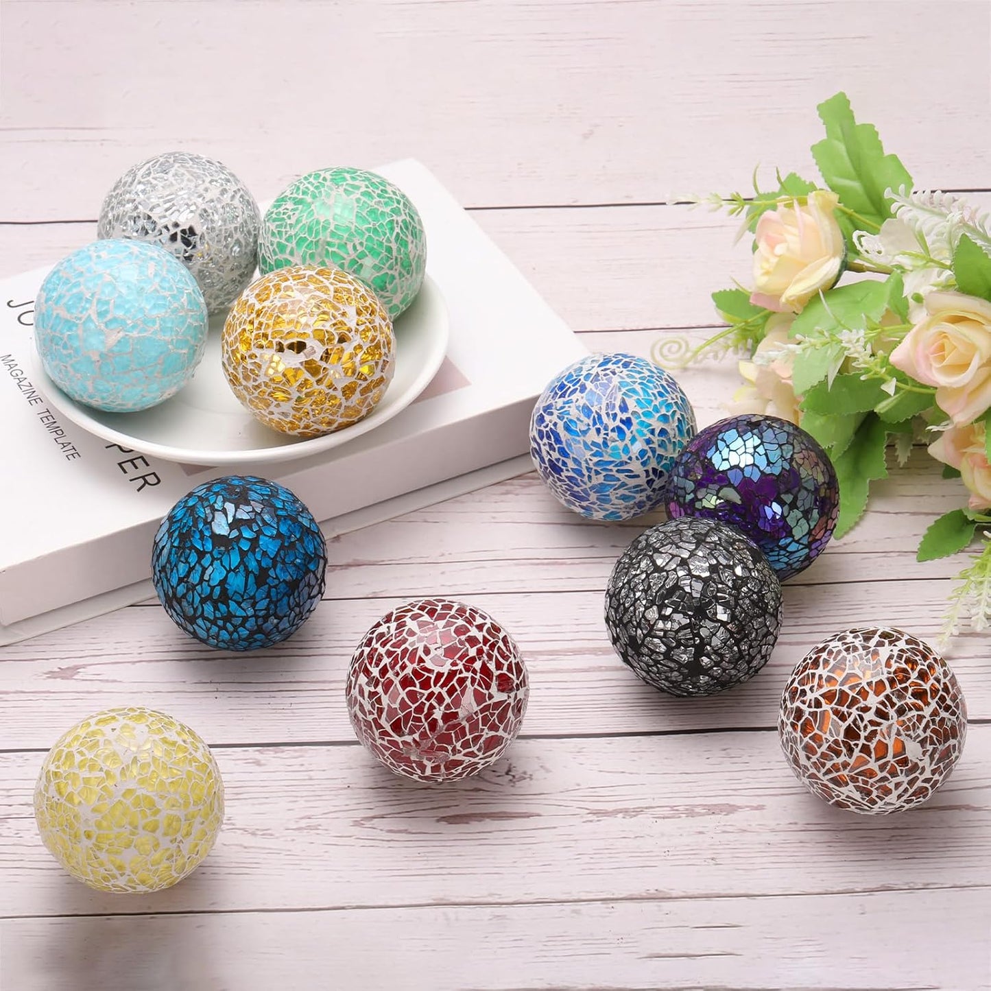 uxcell 3Pcs Decorative Glass Balls 2.36 Inch Orbs Centerpiece Balls Mosaic Glass Ball Sphere for Decor Bowls Vases Dining Table Party, Dark Blue
