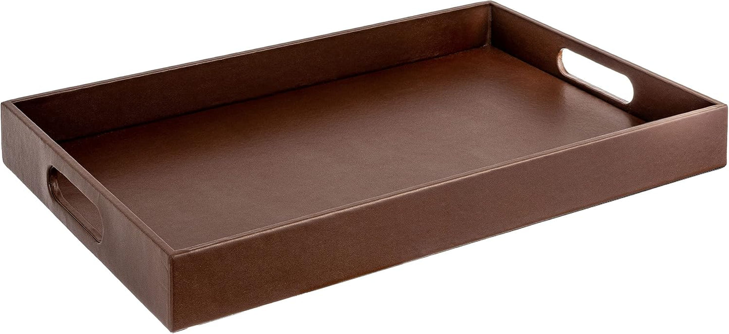 Home Redefined Beautiful Modern Elegant 17.5"x12" Rectangle Classic Black Faux Leather Decorative Tray Ottoman Coffee Table Perfume Living Room Kitchen Serving Tray with Handles for All Occasion's