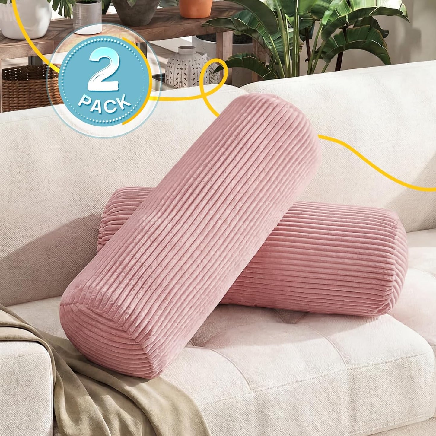 1 MIDDLE ONE Body Pillow, Memory Foam Body Pillows for Adults Sleeping, Decorative Bolster Pillow for Bed & Couch, Long Cylinder Tube Round Pillow, 24x7.87 Inches, Set of 2 (Light Grey)