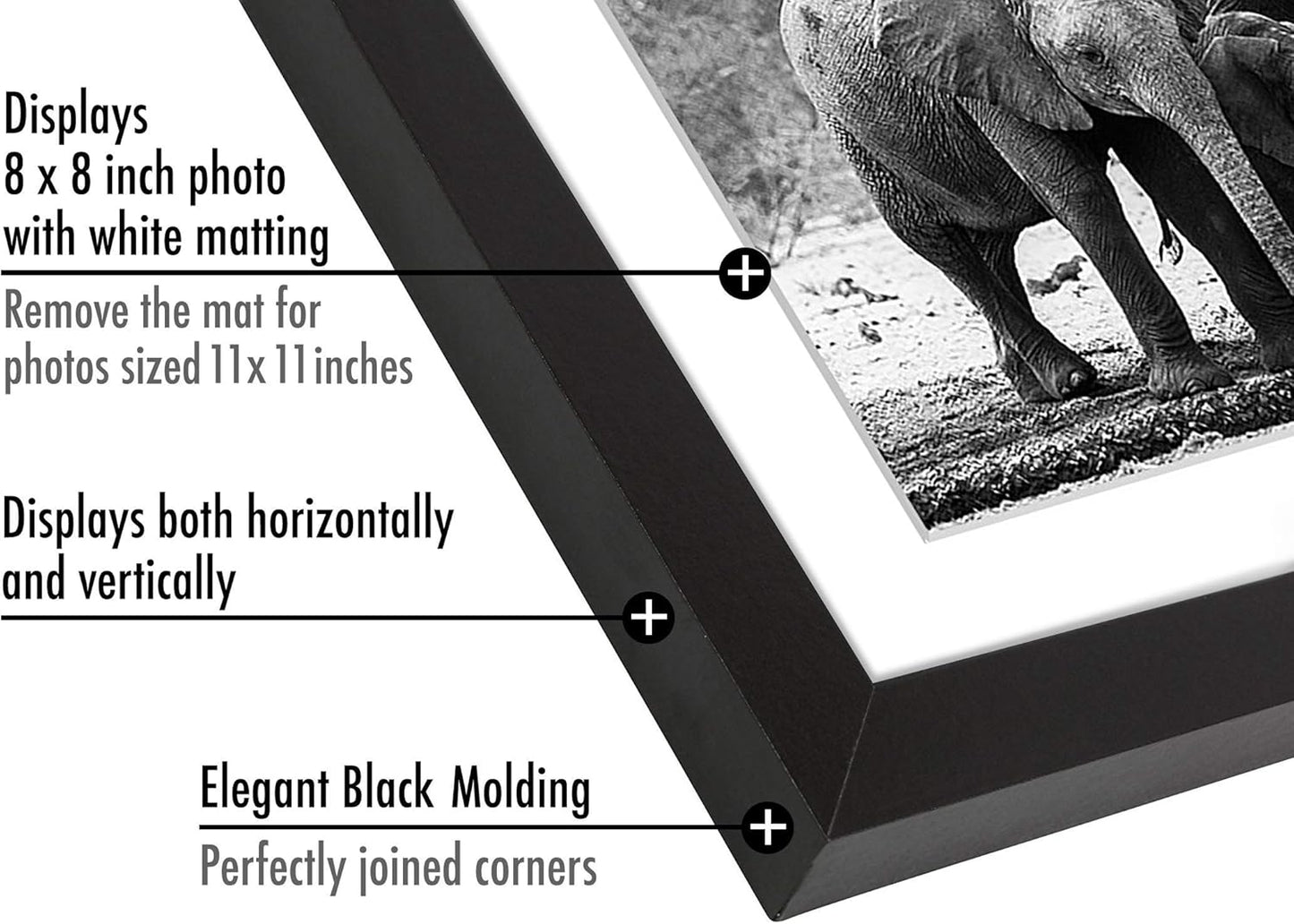 Americanflat 8x10 Picture Frame with Shatter-Resistant Glass - Use as 5x7 Frame with Mat or Display 8x10 Photo Without Mat - Signature Collection - Picture Frames for Tabletop and Wall Display - Black