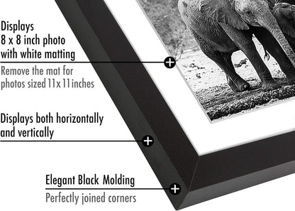 Americanflat 8x10 Picture Frame with Shatter-Resistant Glass - Use as 5x7 Frame with Mat or Display 8x10 Photo Without Mat - Signature Collection - Picture Frames for Tabletop and Wall Display - Black