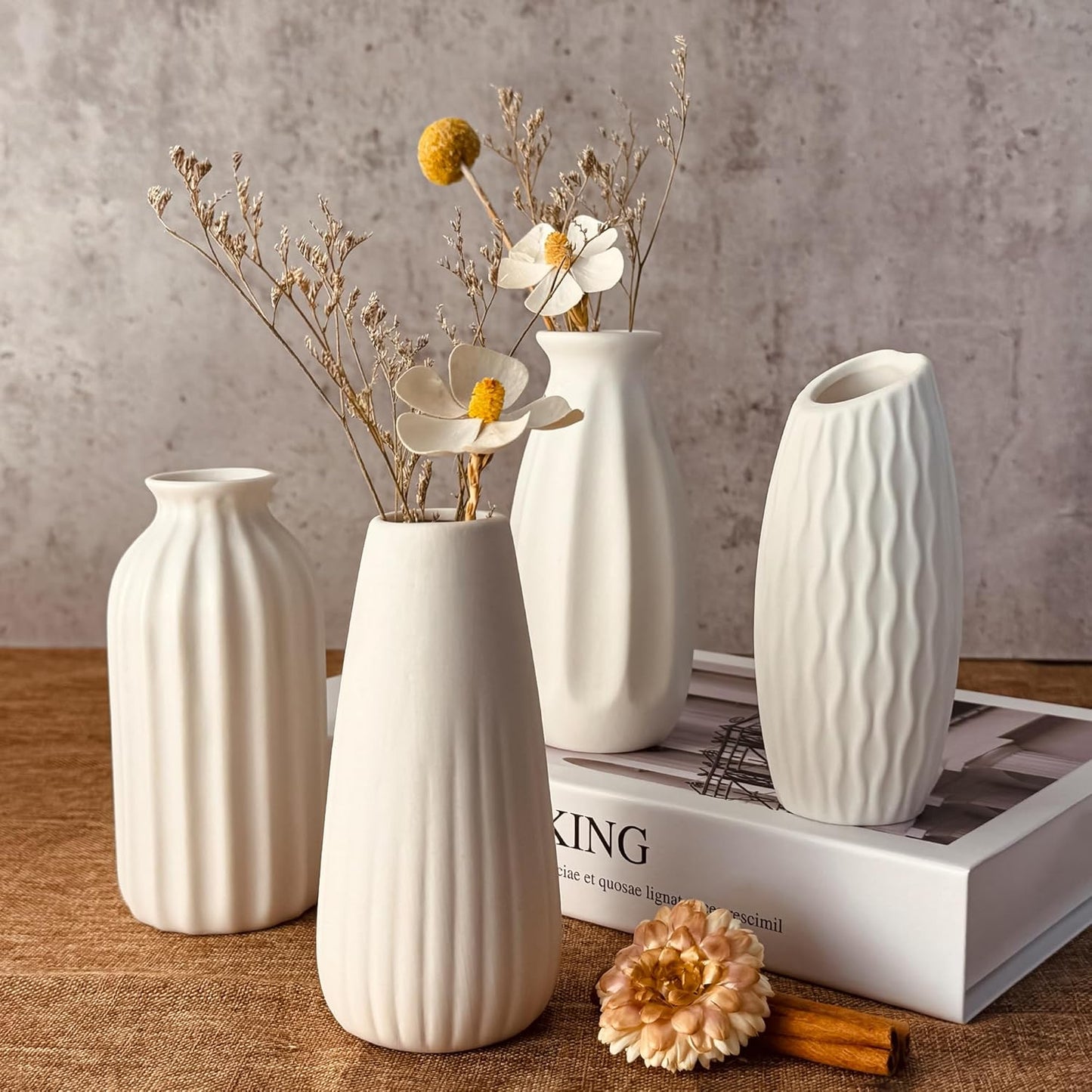 White Vases Set of 10, Small Ceramic Flower Vases Bulk Bud Vases for Wedding Table Centerpieces Decor Pampas Grass Modern Boho Home Party Decor DIY Gift