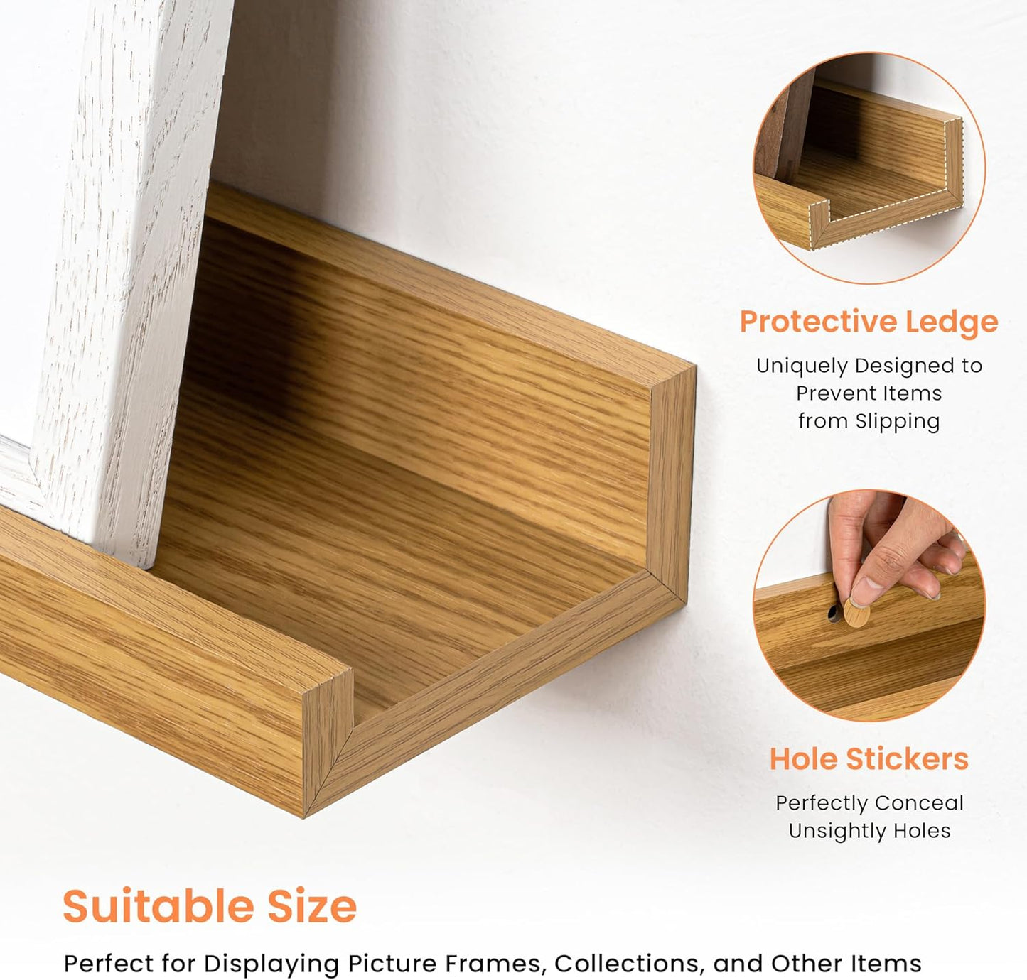 RICHFOCUS Picture Ledge Shelf, 24 inch Floating Shelves Set of 2, Wood Wall Shelves with Lip, Wall Decor Storage for Bedroom Living Room Bathroom Kitchen Nursery Photo Picture, Walnut
