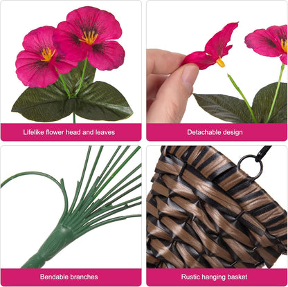 HyeFlora Artificial Flowers for Outdoors, 2pcs Faux Silk Pansies Flowers UV Resistant Fake Hanging Flower Plants for Outside Planters Porch Yard Patio Window Box (Mix Purple)