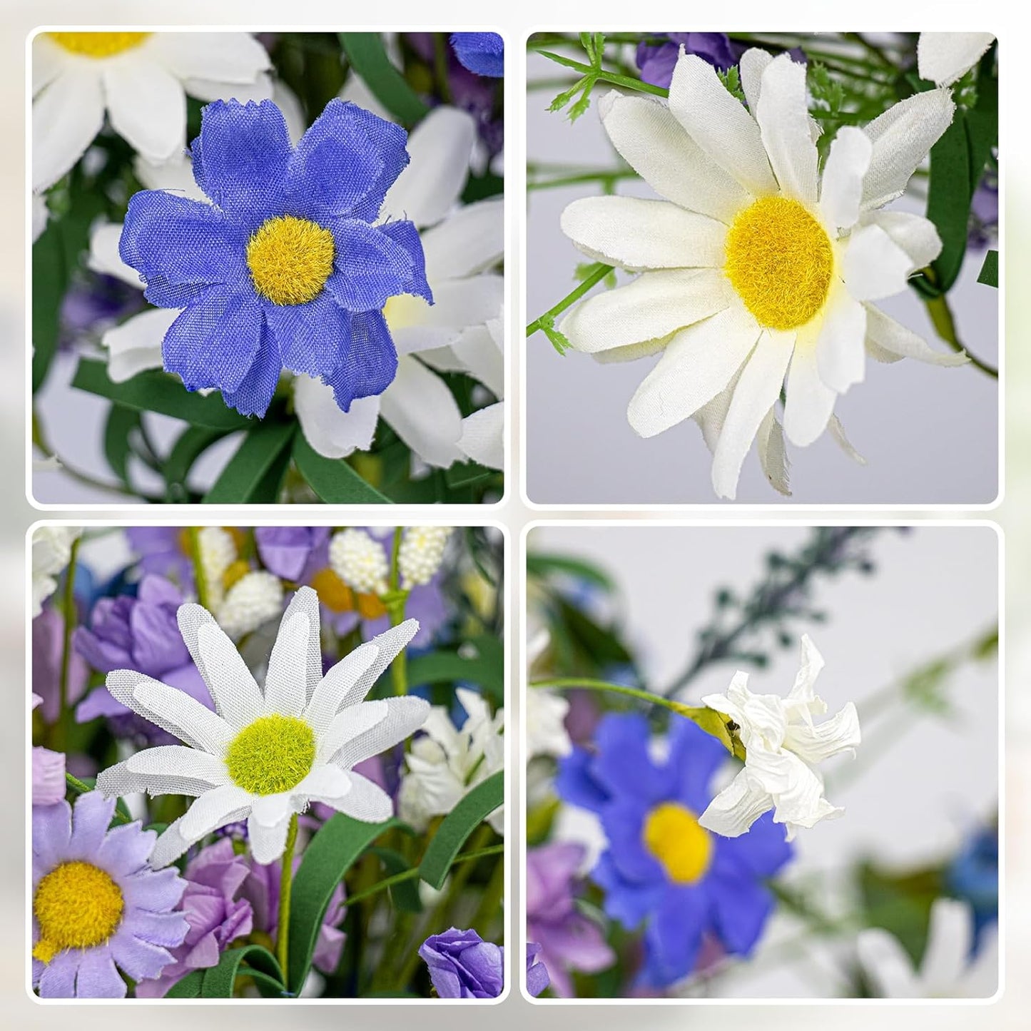 12 PCs Artificial Spring Summer Flowers Rustic Blue and White Artificial Flowers Wildflower Floral Stems with Daffodils Daisy Flower Picks for Vase Table Centerpieces Summer Spring Decor
