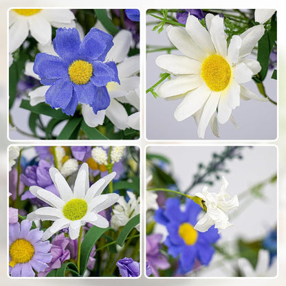 12 PCs Artificial Spring Summer Flowers Rustic Blue and White Artificial Flowers Wildflower Floral Stems with Daffodils Daisy Flower Picks for Vase Table Centerpieces Summer Spring Decor