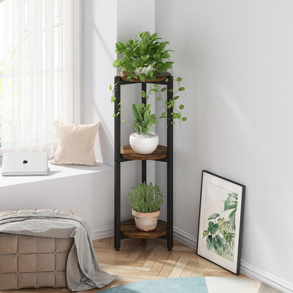 Plant Stand Indoor Corner Tall 2 Tier Metal Modern Flower Storage Plant Shelf Holder for Living Room Balcony Garden,Black (2 Tier-Black Round)