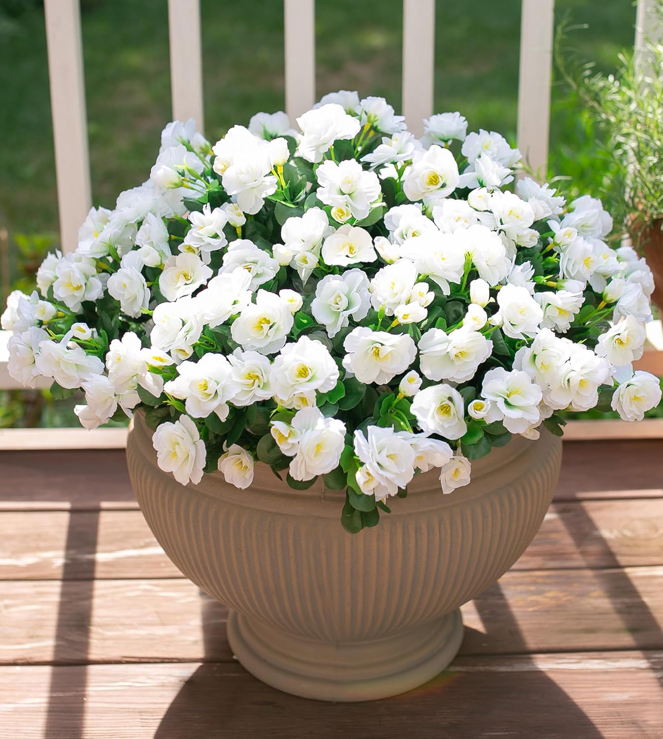 Ivydale Artificial Fake Flowers Plants for Outdoor Outside Spring Decor, Faux Silk Yellow Camellia UV Resistant Look Real for Planter Pot Porch Patio Balcony Garden Yard, 3 Large Bundles