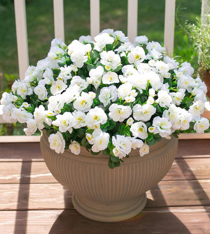 Ivydale Artificial Fake Flowers Plants for Outdoor Outside Spring Decor, Faux Silk Yellow Camellia UV Resistant Look Real for Planter Pot Porch Patio Balcony Garden Yard, 3 Large Bundles