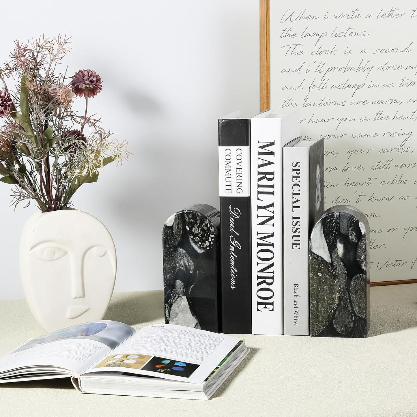 Koville African Natural Marble Bookends for Shelves, Non-Slip Book Ends, 13LBS Ultra Heavy Duty Marble Book Holder Organizer, Apartment Decor for Movies/CD/Video Games(Namib Fantasy)