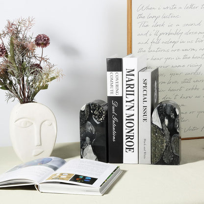Koville African Natural Marble Bookends for Shelves, Non-Slip Book Ends, 13LBS Ultra Heavy Duty Marble Book Holder Organizer, Apartment Decor for Movies/CD/Video Games(Namib Fantasy)