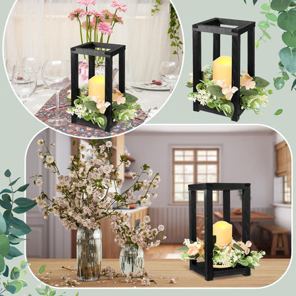 Hushee 30 Pcs Wooden Wedding Lantern Centerpiece Integrated Holders with Candles and Wreaths Rustic Wooden Candle Lantern Decor for Wedding Party Table Valentine Decor (Yellow)