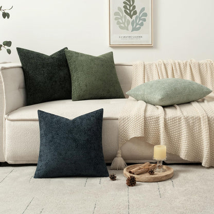 MIULEE Pack of 4 Couch Throw Pillow Covers 18x18 Inch Neutral Soft Decorative Chenille Pillow Covers Farmhouse Boho Cushion Covers for Mid Century Modern Spring Home Decor Sofa Bedroom Living Room