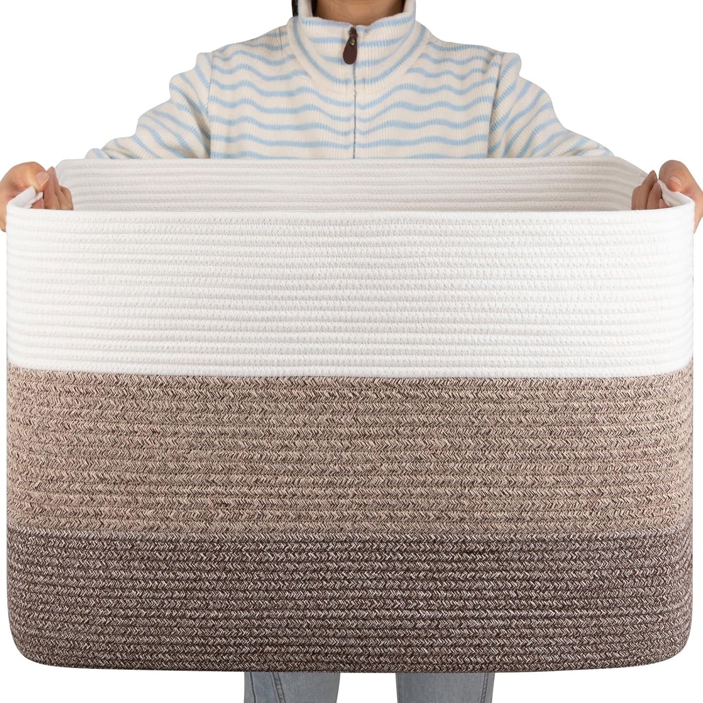 OIAHOMY Large Blanket Basket, 22”x17”x12” Rectangle Woven Baskets, Nursery Blanket Storage Living Room, Toy Storage With Handle, Large Baskets for Organizing-Gradient Yellow