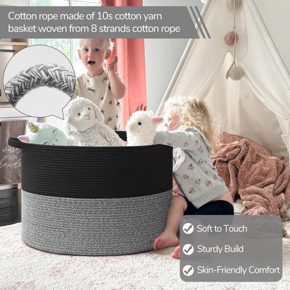 INDRESSME XXXLarge Blanket Basket for Living Room 21.7" x 21.7" x 13.8"-Storage Basket with Handle for Organizing Toy Pillows Woven Cotton Rope Laundry Basket Stuffed Animal Toy Storage for Play Room