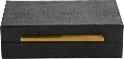 Sagala Set of 2 Ivory Shagreen Decorative Boxes With Brushed Gold Metal Handles, Faux Leather Jewelry Boxes Modern Storages Photo Memory Boxes Home Organizer Boxes (Ivory-Gold, 2pack)