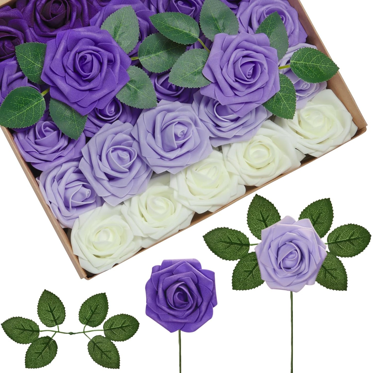 InnoGear Artificial Flowers, 50 Pcs Dark Red Foam Fake Roses Bulk with Stems for Mother's Gift Decoration Celebration DIY Wedding Bouquets Centerpieces Bridal Shower Party Christmas Tree