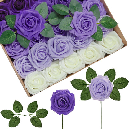 InnoGear Artificial Flowers, 50 Pcs Dark Red Foam Fake Roses Bulk with Stems for Mother's Gift Decoration Celebration DIY Wedding Bouquets Centerpieces Bridal Shower Party Christmas Tree