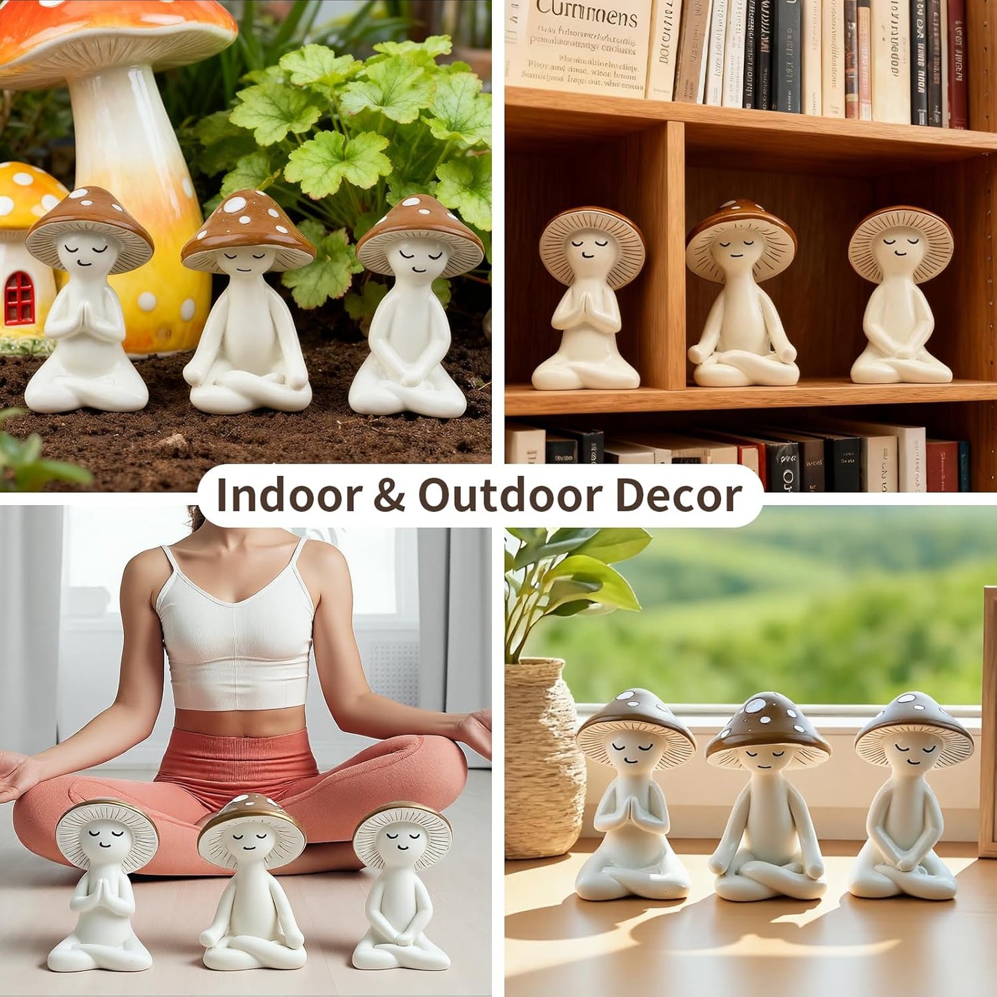Meditation Mushroom Resin Statues – Cute Yoga Mushroom Figurines for Desk, Home, Office & Garden Decor – Zen Resin Sculptures for Living Room, Patio, Tabletop & Backyard (1 Pack, Mushroom)