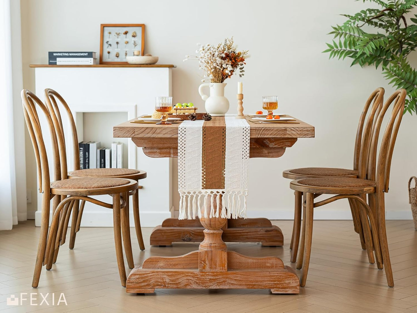 FEXIA Boho Table Runner for Thanksgiving Fall Christmas Home Decor with Tassels 72 Inches Long Pottery barn Furniture Farmhouse Rustic Macrame Burlap Table Decoration for Living Room (12x72 Inches)