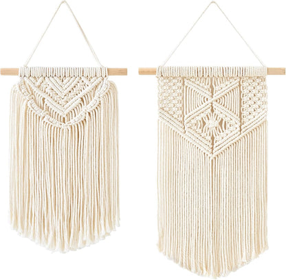 Mkono 2 Pcs Macrame Wall Hanging Boho Wall Art Decor Woven Chic Bohemian Room Decor for Bedroom Nursery Living Room Dorm Apartment, Small Size 13" L x 10" W and 16" L x 10" W