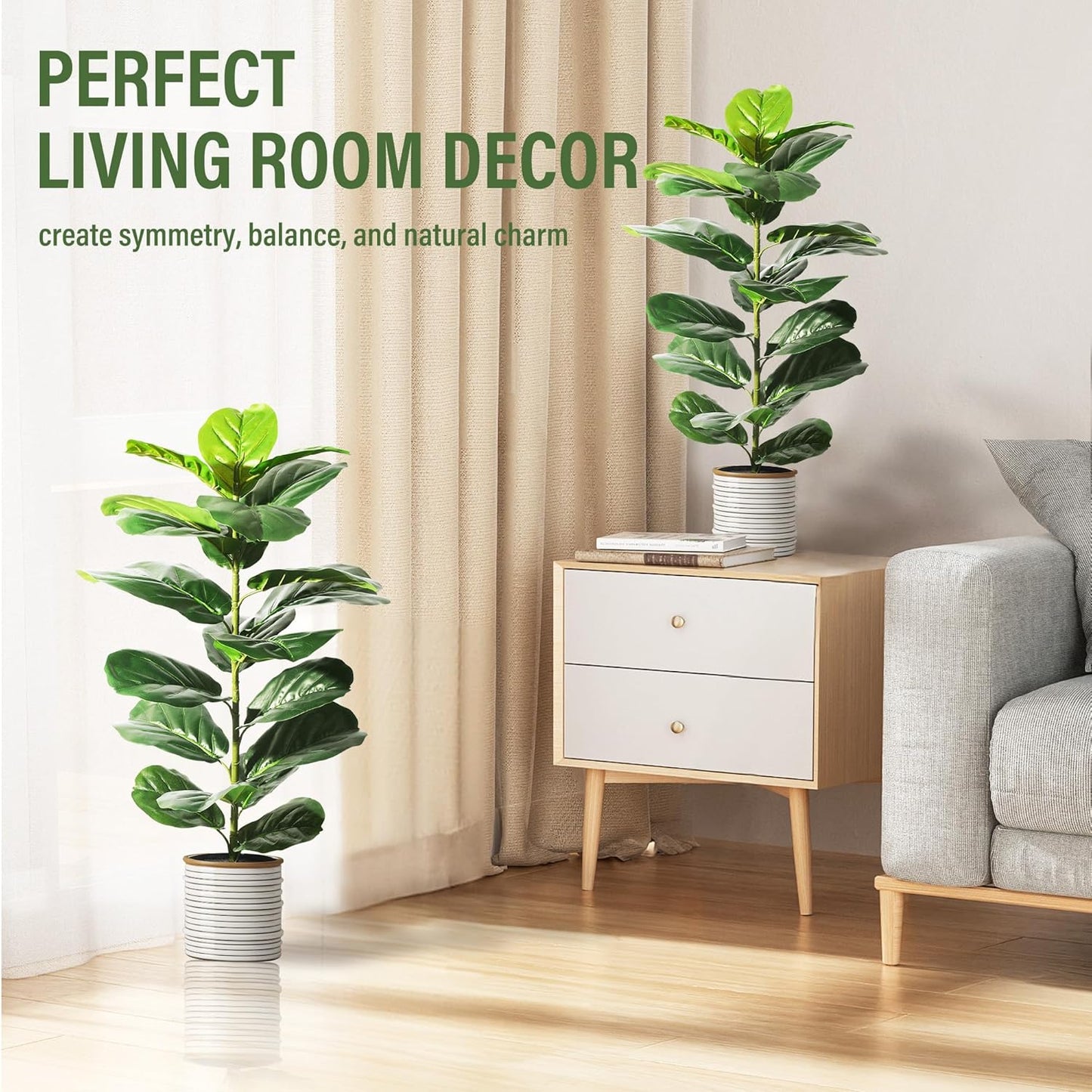 Suntee 2 Pack Artificial Fiddle Leaf Fig Tree, 30" Ficus Lyrata Fake Plants with Pots, Floor Plant Outdoor Faux Plants for Living Room, Corner, Office, Patio, Windowsill Decor