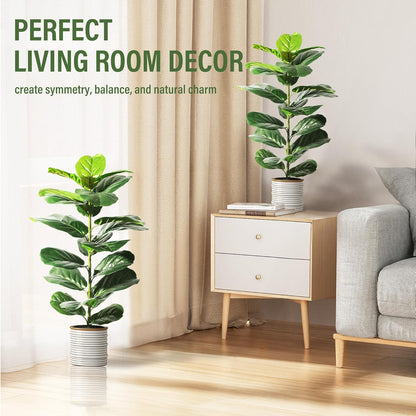 Suntee 2 Pack Artificial Fiddle Leaf Fig Tree, 30" Ficus Lyrata Fake Plants with Pots, Floor Plant Outdoor Faux Plants for Living Room, Corner, Office, Patio, Windowsill Decor
