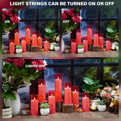 Nimiko Flickering Flameless LED Candles, 9 Pcs with Embedded Star String, Acrylic LED Pillar Candles with Remote, Suitable for Home Decoration (White)