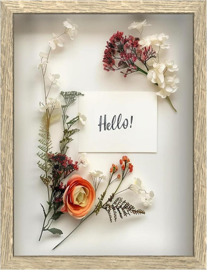 FrameWorks 11” x 14” Dark Oak Wooden Shadow Box Frame – Display Case with Soft Felt Back, Memory Box with Tempered Glass, Display Box with Elegant White Ball Push Pins, Wooden Flower Box