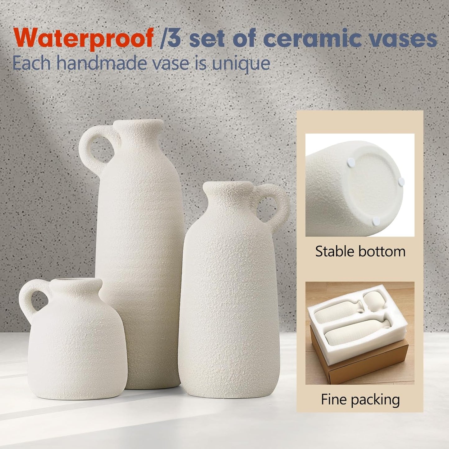 Modern Ceramic Vase Set of 5, Vases Home Decor Rustic Farmhouse Decorative Vase Pottery Vases for Bouquet Pampas Grass Dried Fresh Flowers, Table Living Room Kitchen Bedroom