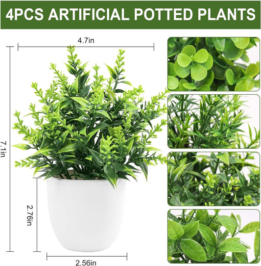 Der Rose Faux Plants Indoor, 4 Pack Small Fake Plants Mini Artificial Plants in Pots for Home Office Shelf Farmhouse Bathroom Decor