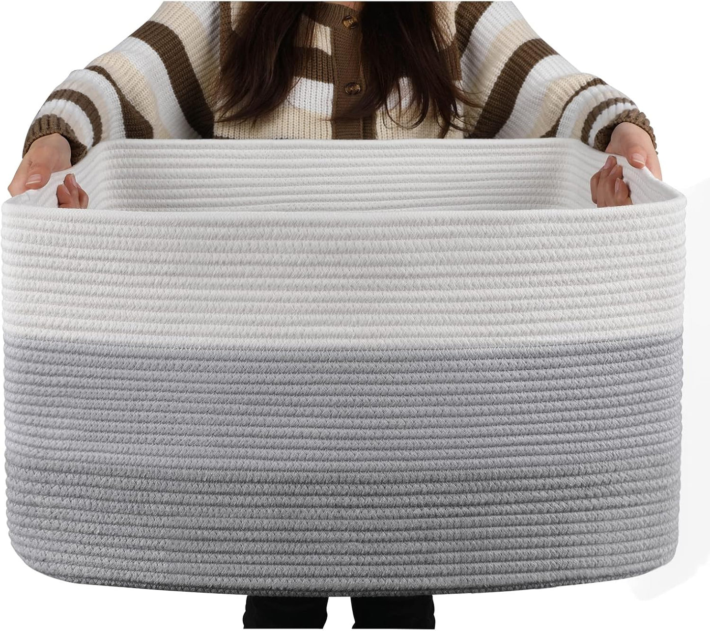 OIAHOMY Large Blanket Basket, 22”x17”x12” Rectangle Woven Baskets, Nursery Blanket Storage Living Room, Toy Storage With Handle, Large Baskets for Organizing-Gradient Yellow