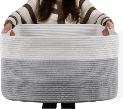 OIAHOMY Large Blanket Basket, 22”x17”x12” Rectangle Woven Baskets, Nursery Blanket Storage Living Room, Toy Storage With Handle, Large Baskets for Organizing-Gradient Yellow
